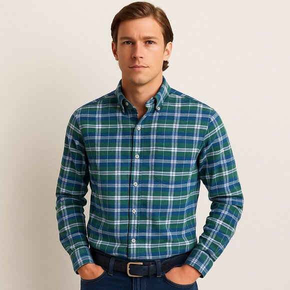 Vineyard Vines Blue Green Plaid Stretch Button Down Twill Shirt Preppy Size XL - Picture 1 of 7